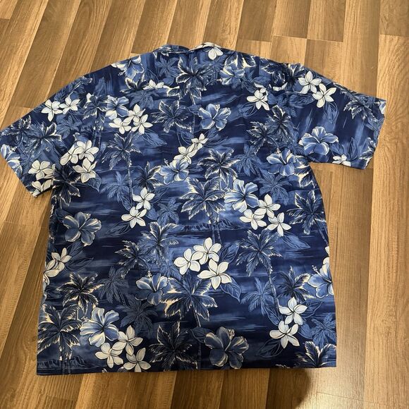Vintage Two Palms Men's 2XL Hawaiian Shirt Made in Honolulu Hibiscus Blue Cotton - Picture 5 of 5
